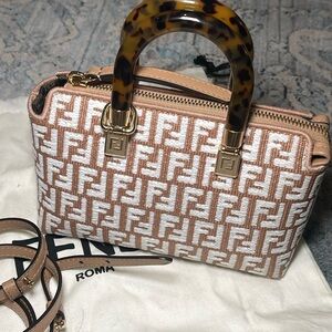 Fendi Beige and White Satchel with Tortoiseshell Handle